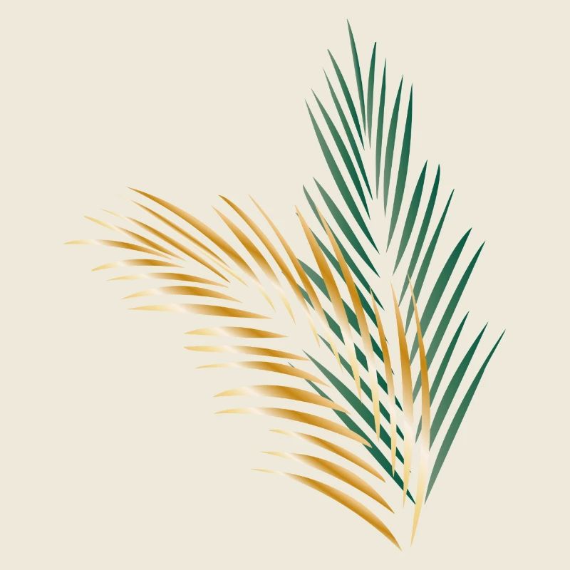 ein grünes und ein goldenes Palmenblatt