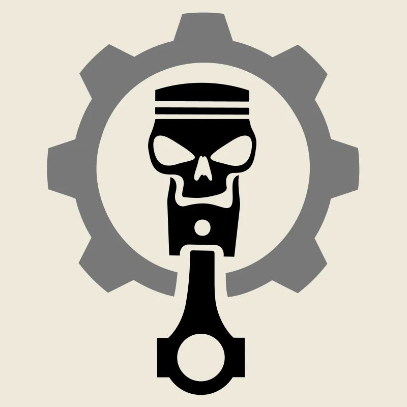 Engine piston with skull & gear gear