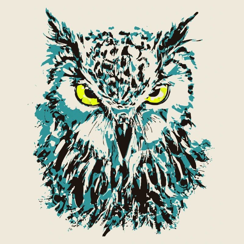 Eule Zeichnung - Blaue Eule mit leuchtenden Augen