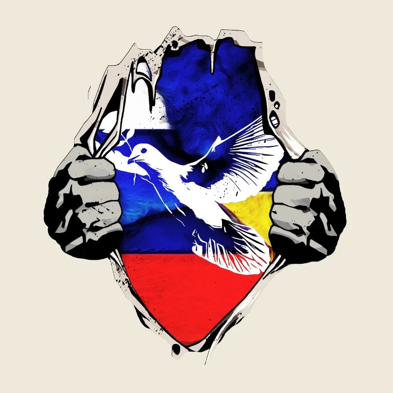 Drapeaux de la Russie de l’Ukraine avec colombe de la paix