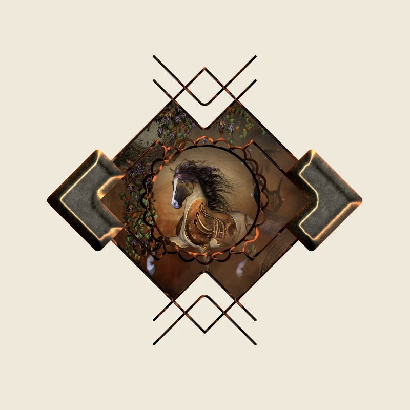 Beau cheval steampunk avec cape et engrenages