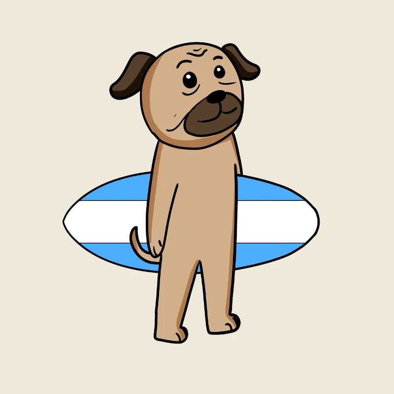Surfboard Hund Mops Surfen Geschenk