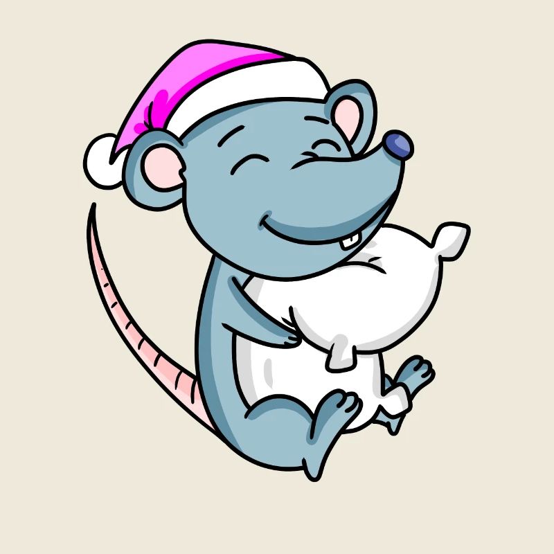 Souris avec oreiller et bonnet de couchage