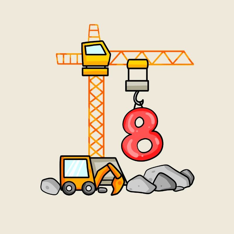 8. Geburtstag 8 Jahre Kran Baustelle Junge