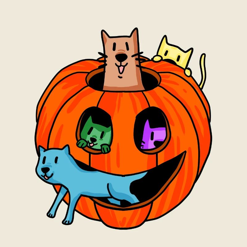 Halloween pumpkin with cats