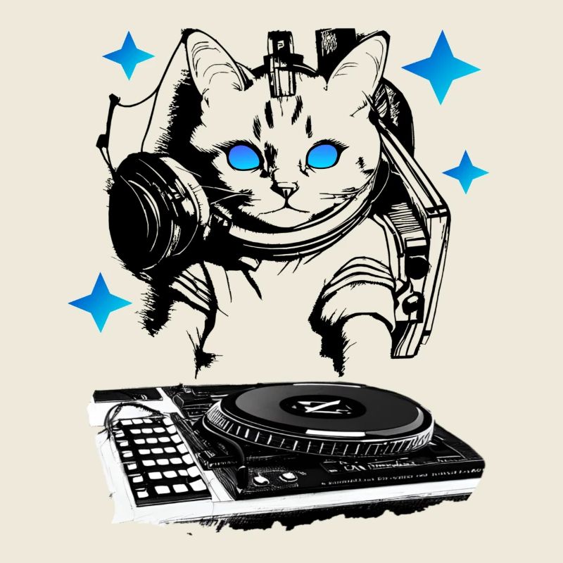 DJ Katze mit Mischpult