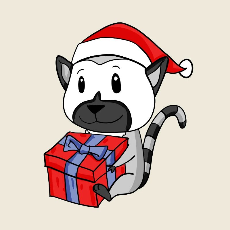 Bébé lémurien de Noël avec cadeau