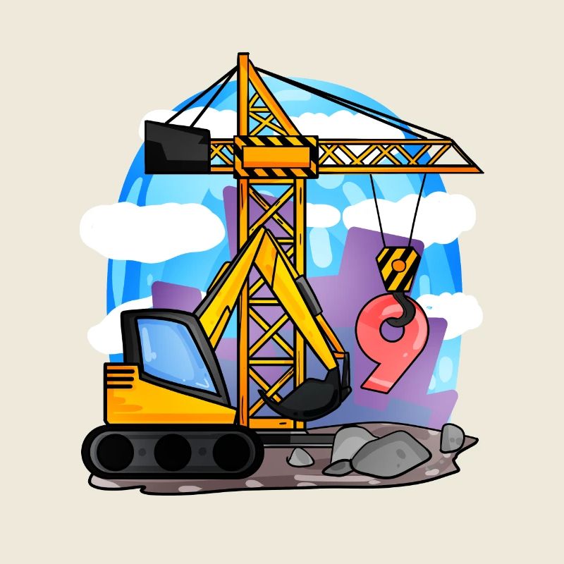 9. Geburtstag 9 Jahre Kran Baustelle Bagger Junge