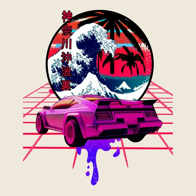 Big Wave au large de Kanagawa Retro Wave Sunset