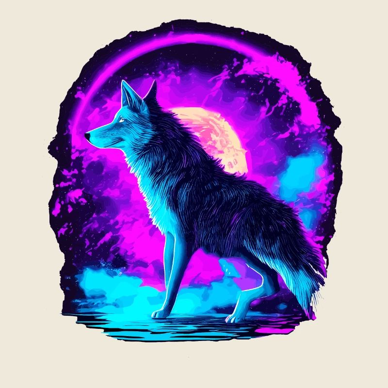 Wolf Neon Illustration Synthwave Art