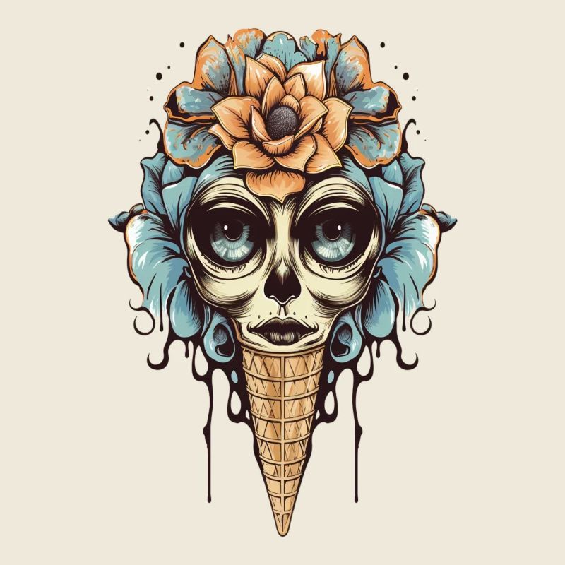 Fleur crâne cône de crème glacée design