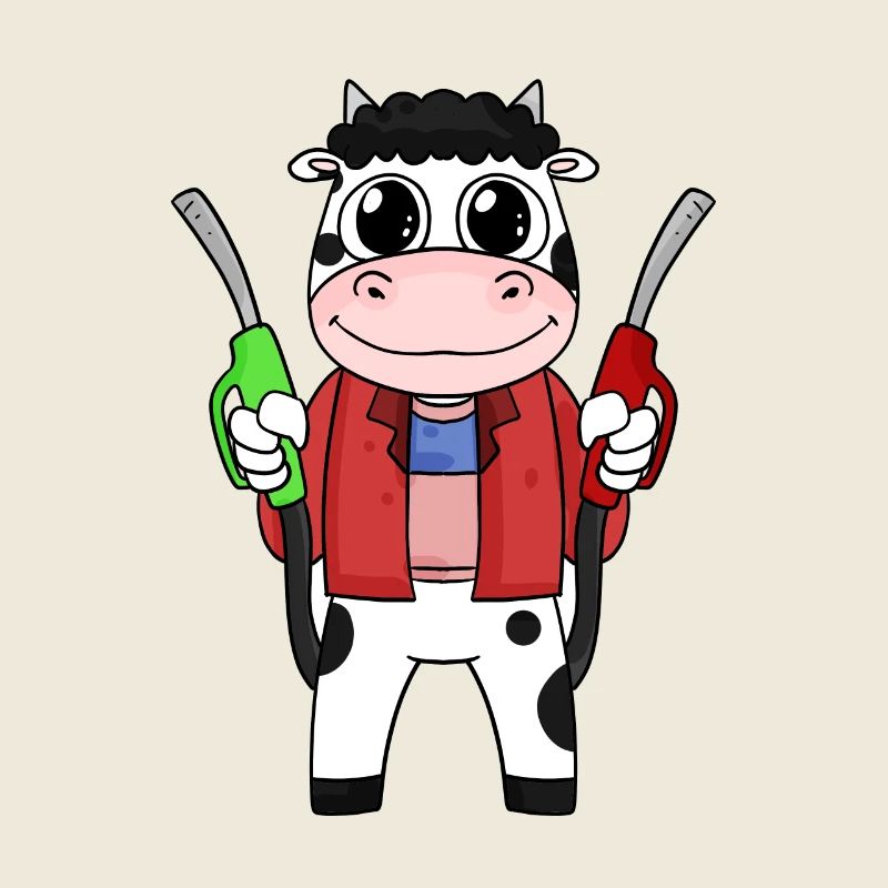 Préposé à la station-service station d’essence vache