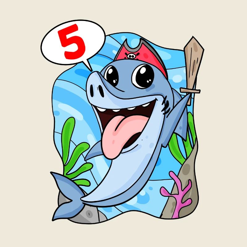 5th Birthday Motif Shark Pirate - Five Years
