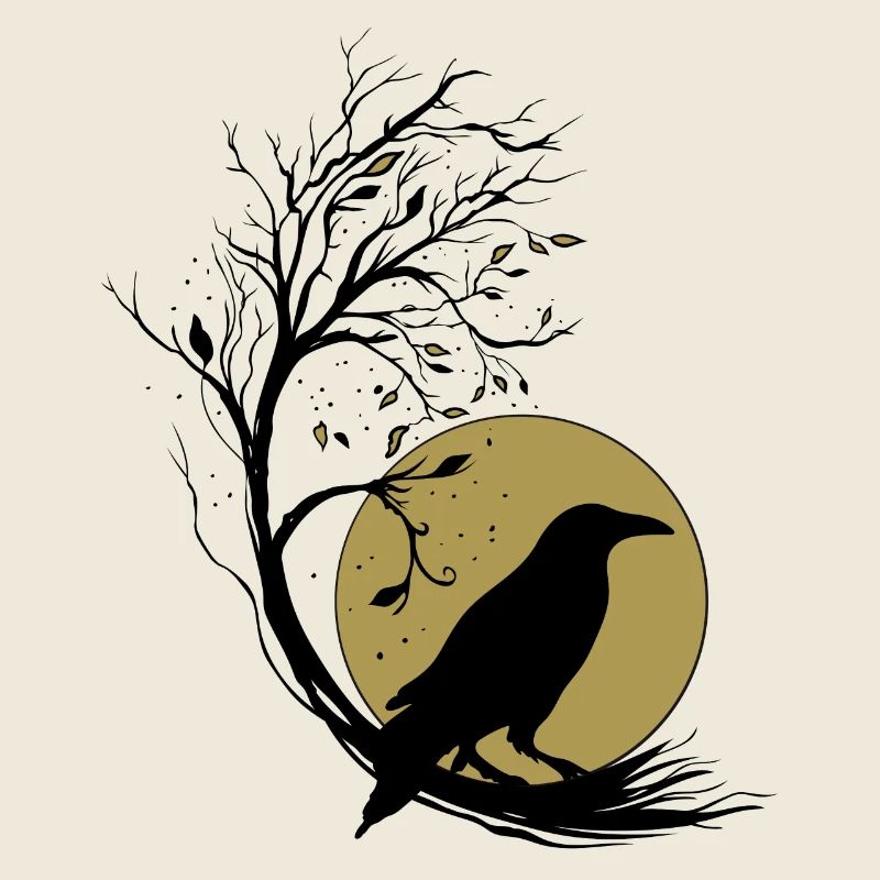 Rabe Vollmond Baum Magie Herbst Gothic Wicca