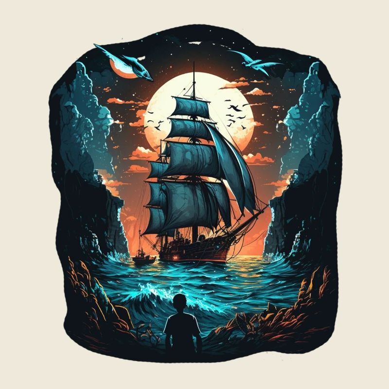 Grosses Segelschiff im Mondschein auf hoher See