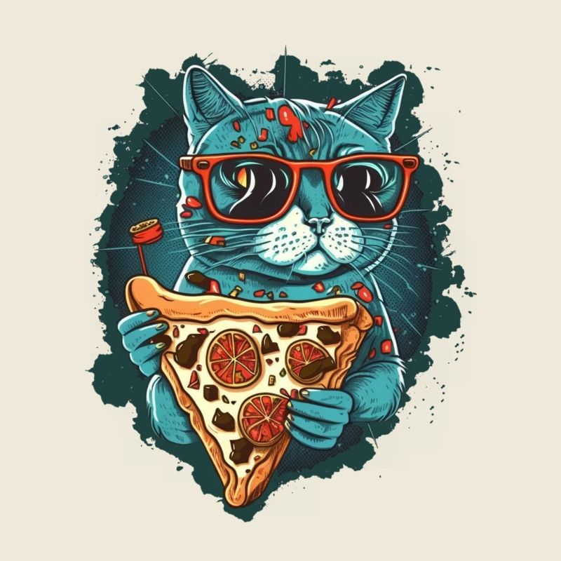 Katze mit Pizzastücken
