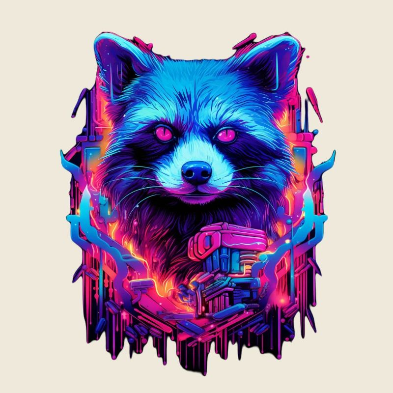 Neon Futuristic Waschbär Illustration