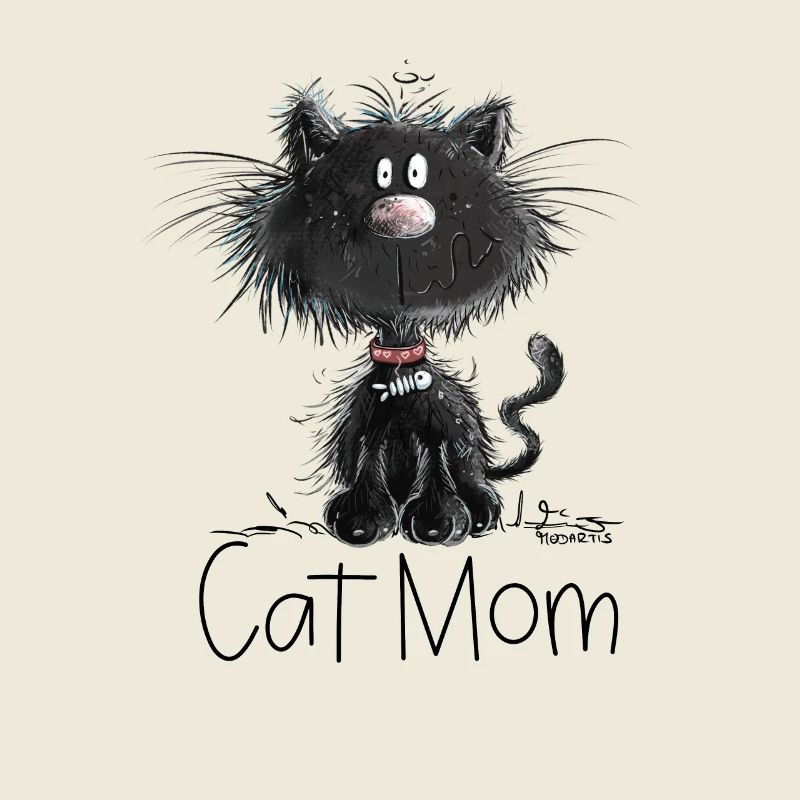 Drôle de chat noir avec des chats maman disant