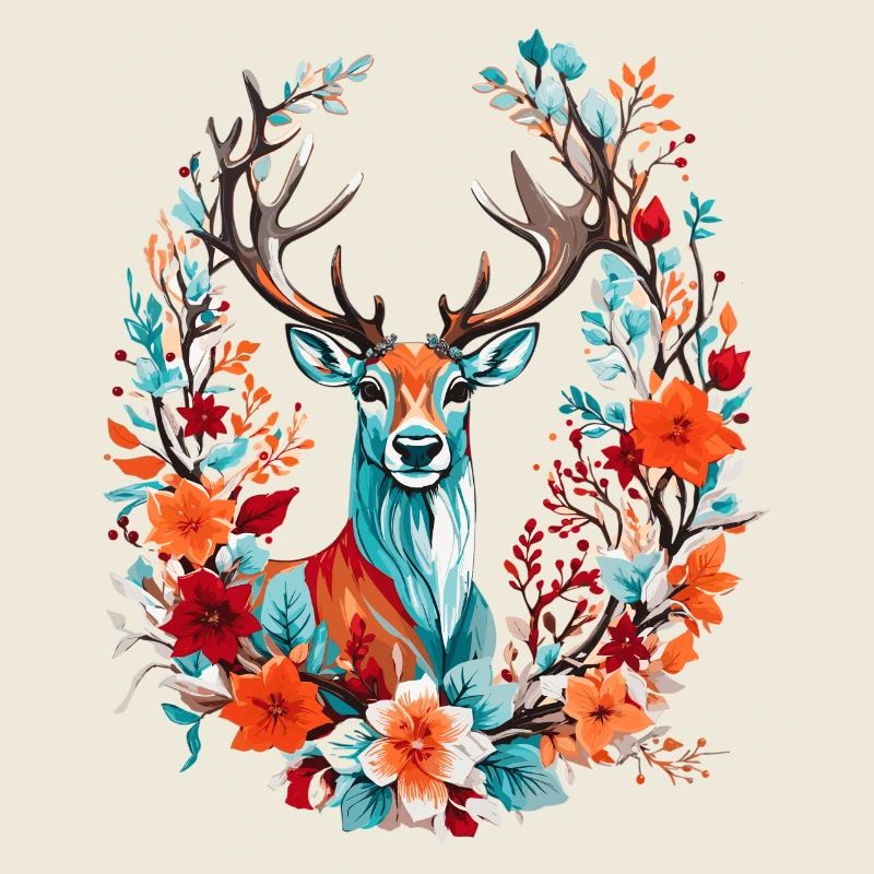 Hirsch mit Blumen