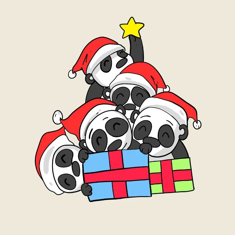 Pandas mit Geschenke - Weihnachtsbaum