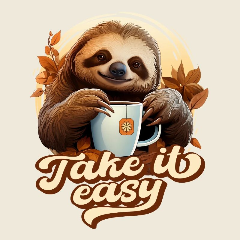 Süßes Faultier Trinkt Tee, Take It Easy, Spruch