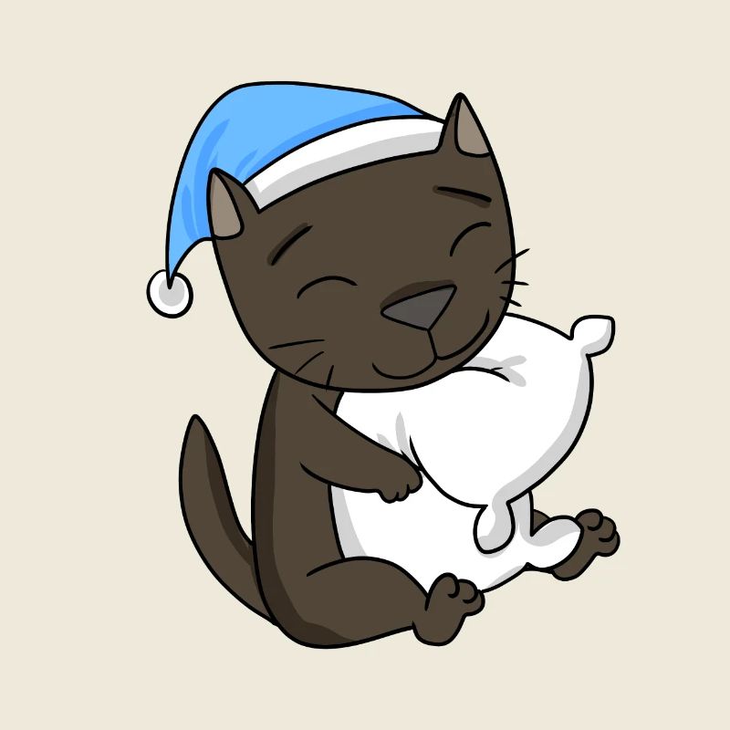 Dormir fatigué - Chat avec oreiller et bonnet somnolent