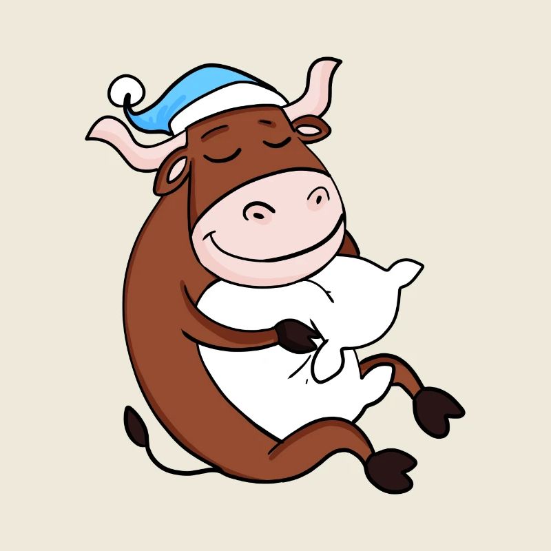 Ox with pillow and sleepy cap