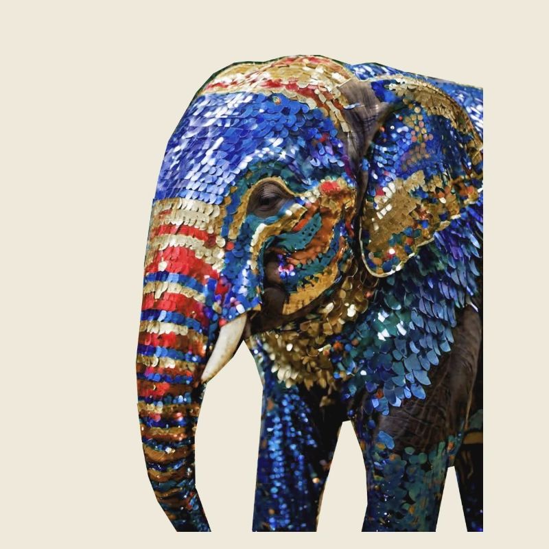 éléphant, paillettes, éléphant avec des paillettes, or,