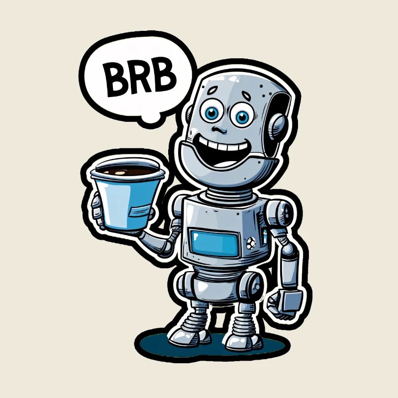 Lustiger Roboter mit Kaffee und Satz BRB