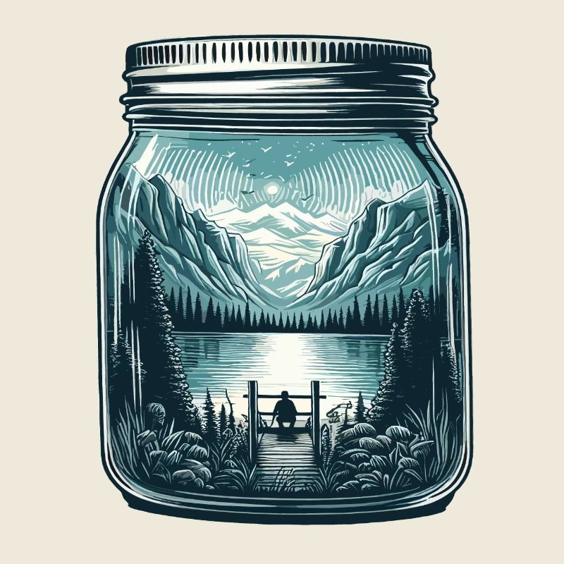 Natur See mit Berglandschaft im Einmachglas