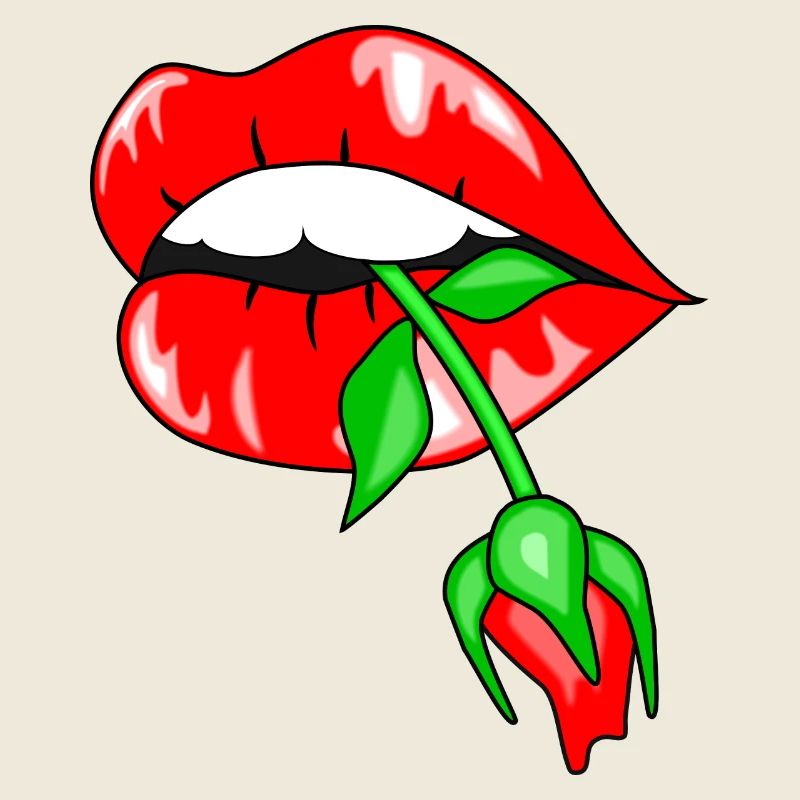 Kissing lips with rose