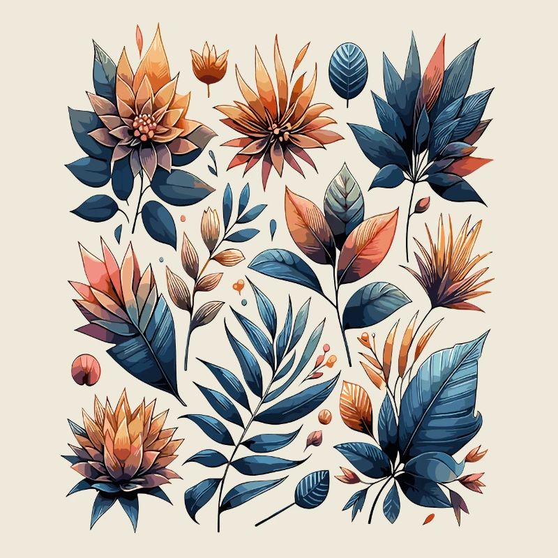 Aquarelle feuilles Boho Motif de feuille