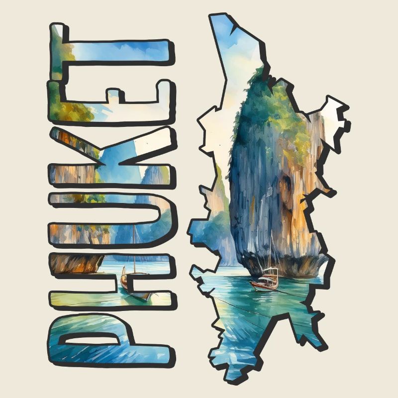 Watercolor Map Phuket