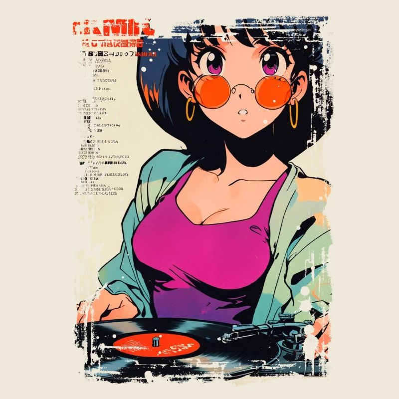 Anime DJ Mädchen mit Schallplatte
