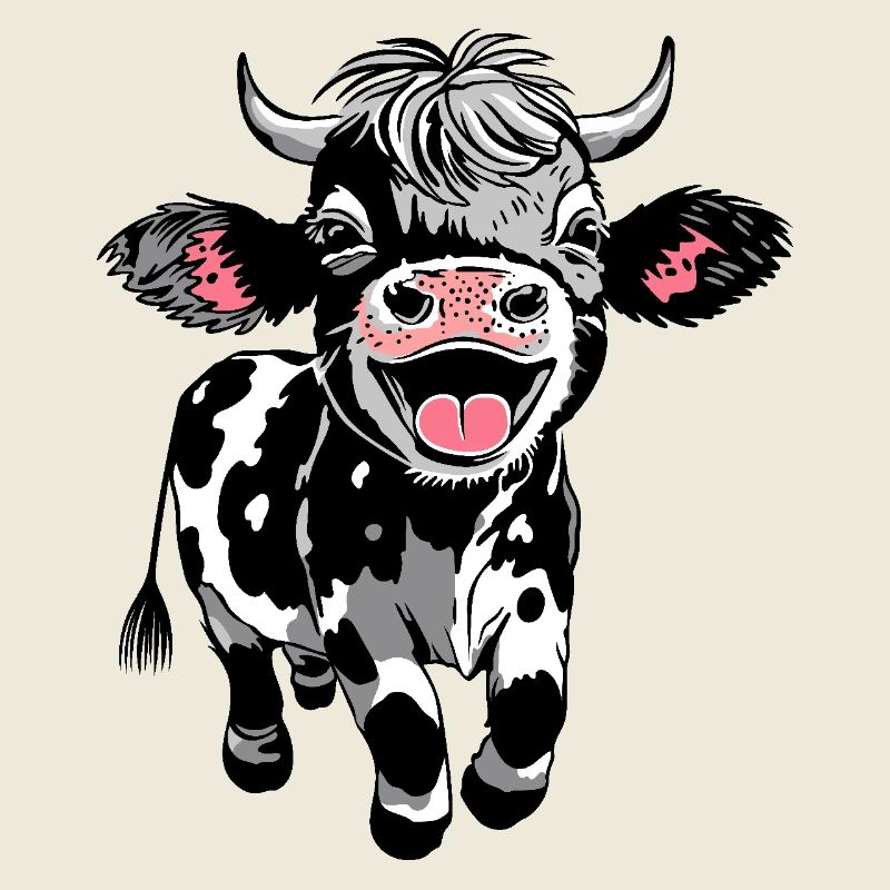 Veau heureux en noir et blanc
