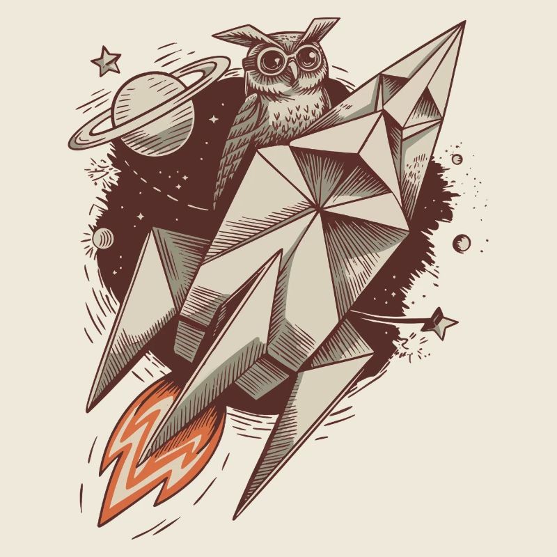 Weise Eule auf einer Rakete - Cosmic Adventure