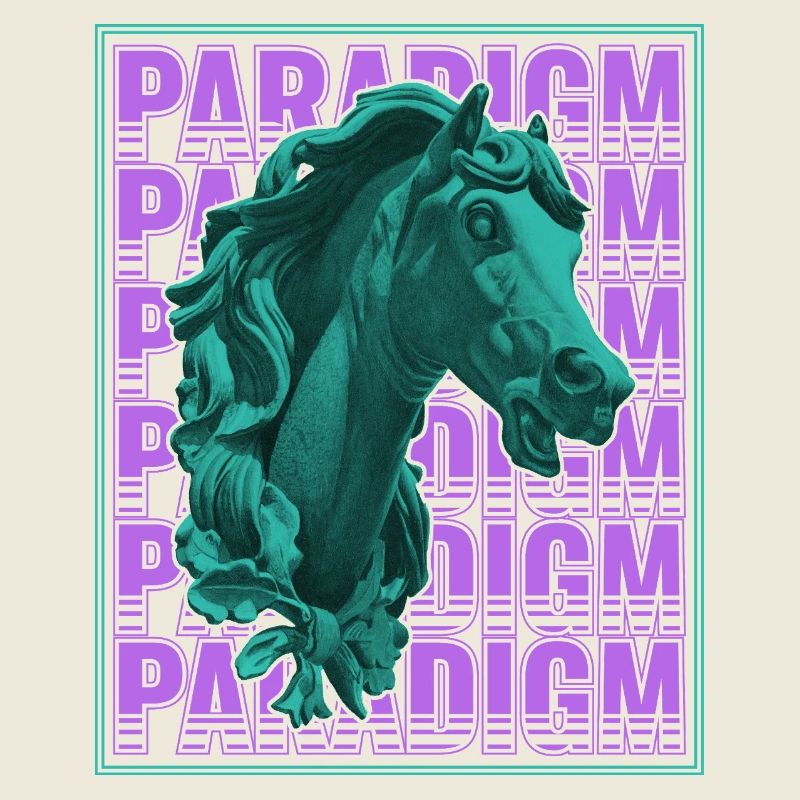 Sculpture de cheval néon dans le rétro futurisme
