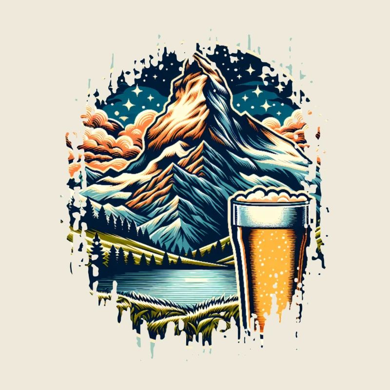 Alpenlandschaft mit Bierglas