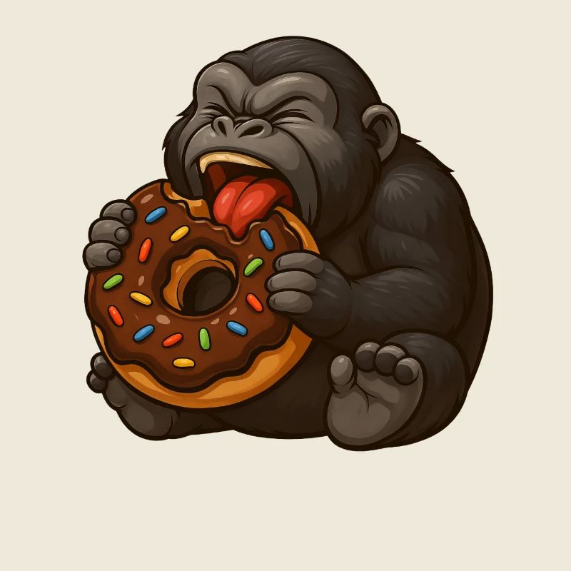 Lustiger Gorilla mit Donut Cartoon Süßigkeiten