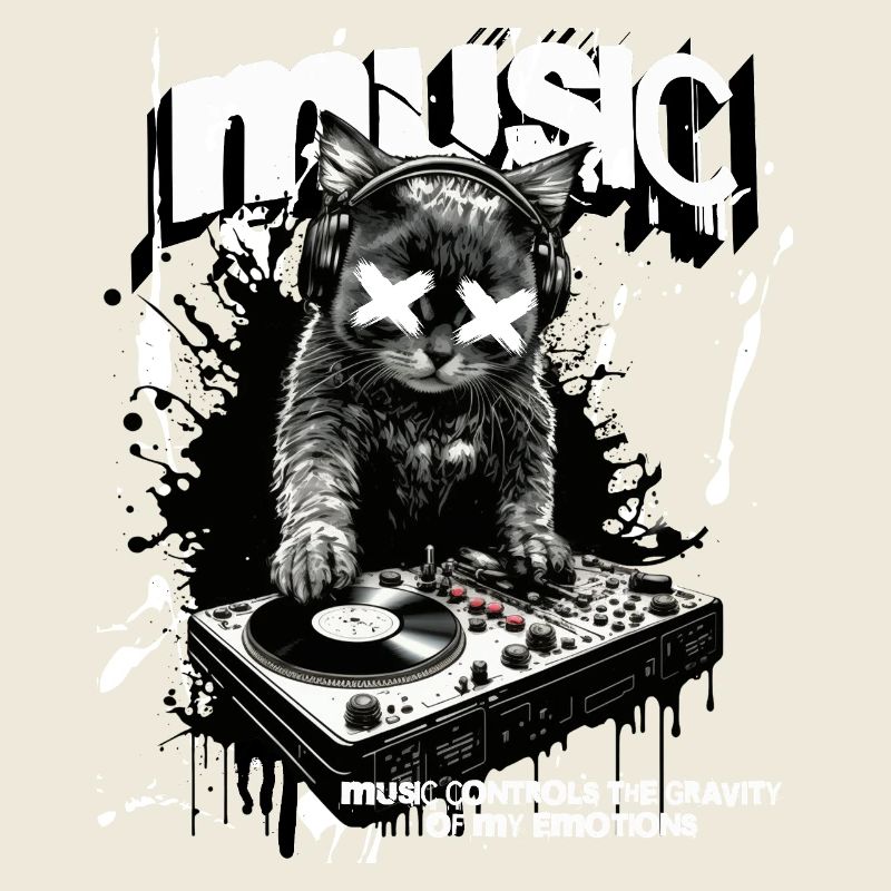 Music Cat DJ Party Turntables Fun