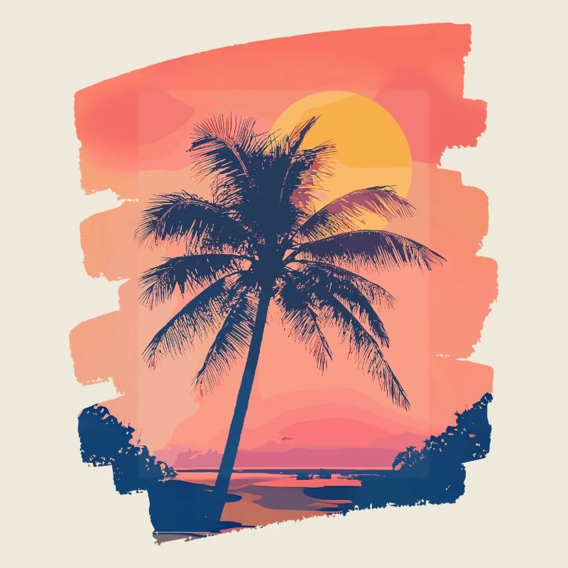 Plage Palmiers Coucher de soleil Été