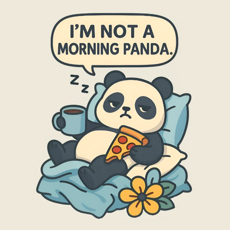 Relaxing panda with drink and pizza