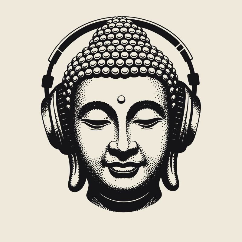 Bouddha avec casque Mindfulness Musique Boho Zen