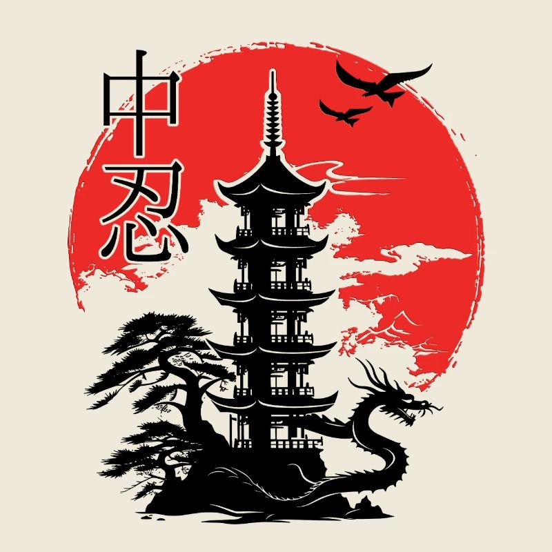 Pagode japonaise Coucher de soleil