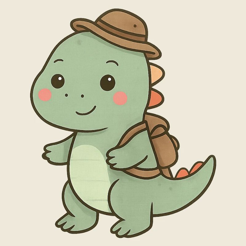 Kuscheliger Dino mit Abenteuerhut