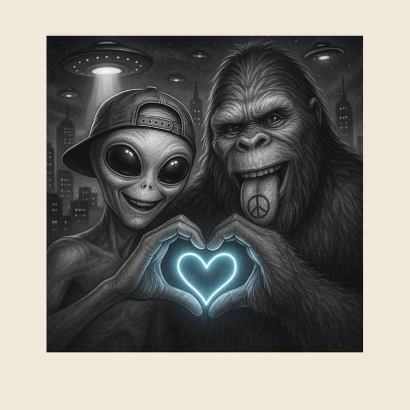 Bigfoot Sasquatch Alien Liebe Handzeichen
