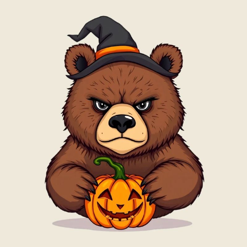 Halloween bear with pumpkin: cartoon illustration