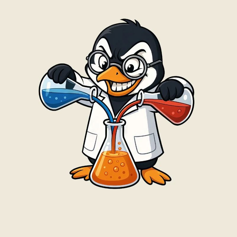 Crazy Professor Penguin Chemist Orange Nerd
