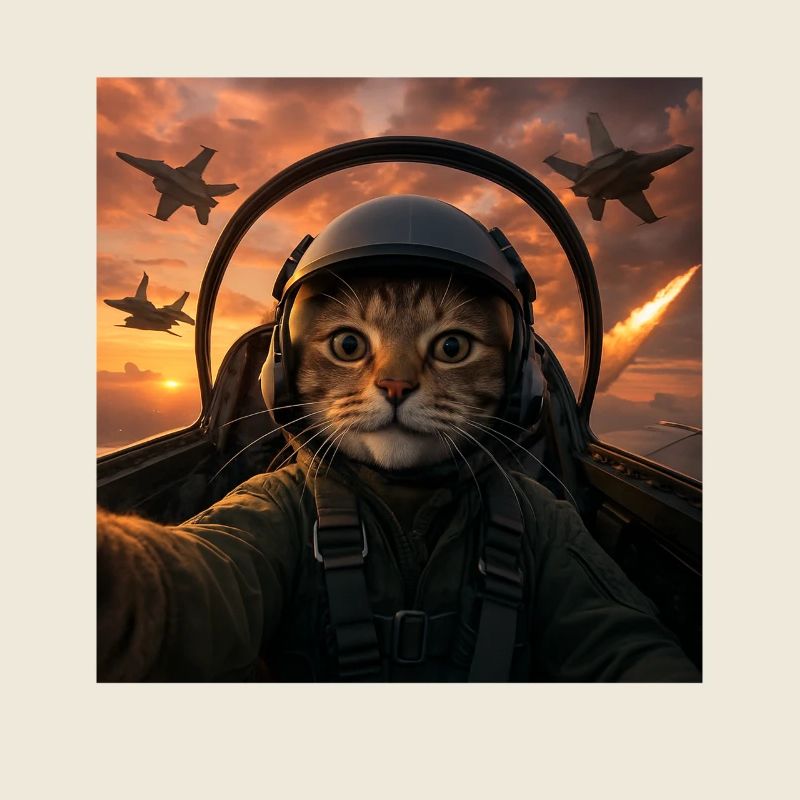 Selfie Squad Katze Lustiger Kampfpilot Meme Katze