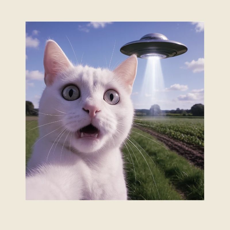Selfie de chat avec un OVNI extraterrestre